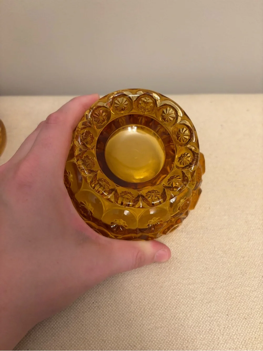 VTG MCM  L.E. SMITH AMBER GLASS MOON & STARS FAIRY LAMP 6 1/4
